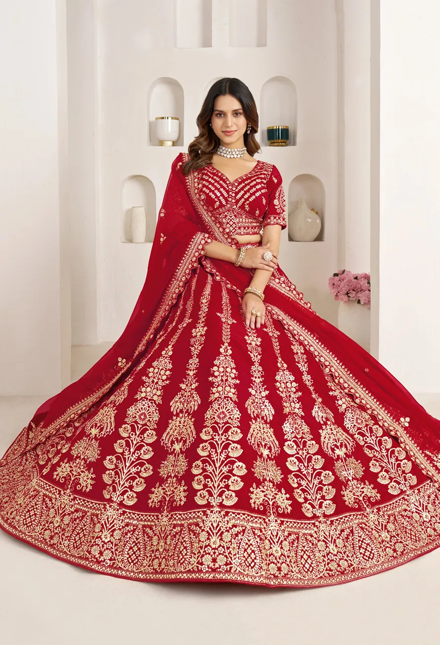 Classic Silk Bridal Lehenga with Floral Zari & Sequins Embroidery — Wholesale Lehenga, Vardan Ethnic wholesale from Surat — Photo 11