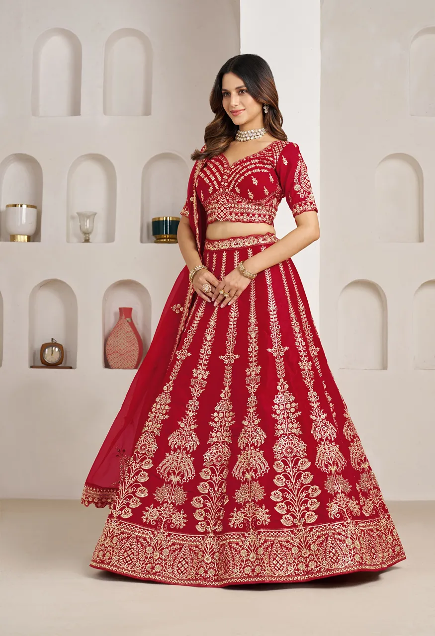 Classic Silk Bridal Lehenga with Floral Zari & Sequins Embroidery — Wholesale Lehenga, Vardan Ethnic wholesale from Surat — Photo 12