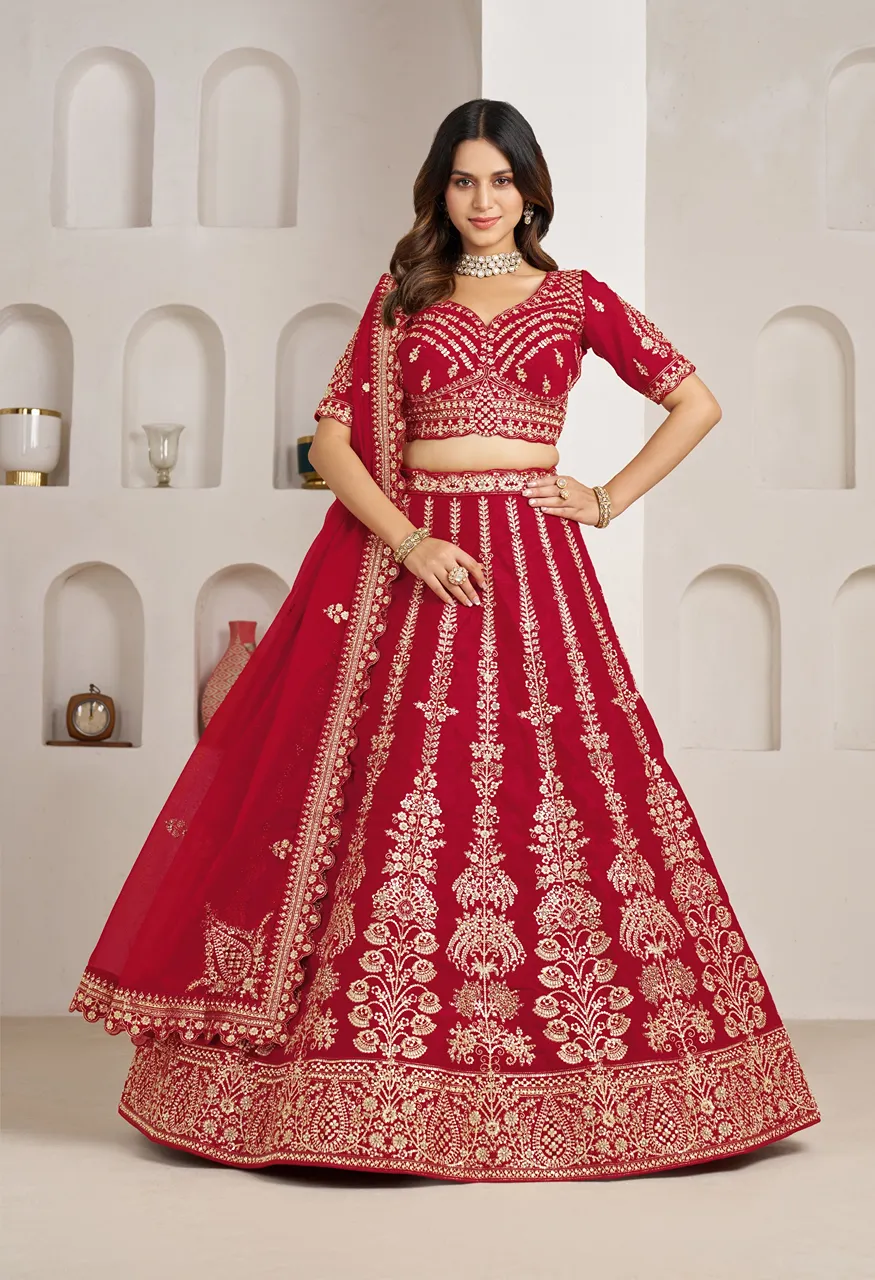 Classic Silk Bridal Lehenga with Floral Zari & Sequins Embroidery — Wholesale Lehenga, Vardan Ethnic wholesale from Surat — Photo 13
