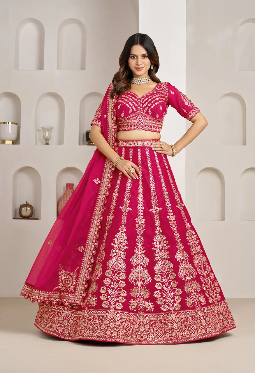 Classic Silk Bridal Lehenga with Floral Zari & Sequins Embroidery — Wholesale Lehenga, Vardan Ethnic wholesale from Surat — Photo 14