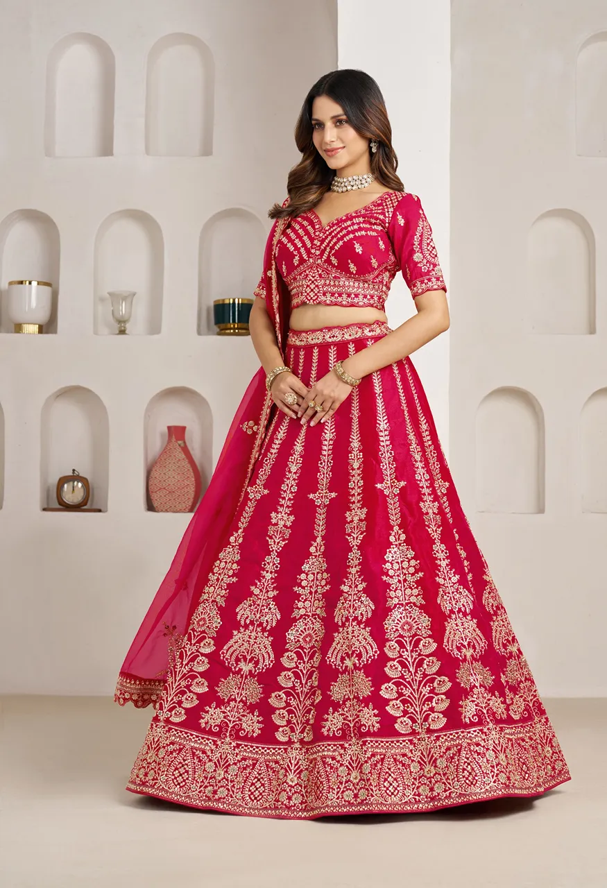 Classic Silk Bridal Lehenga with Floral Zari & Sequins Embroidery — Wholesale Lehenga, Vardan Ethnic wholesale from Surat — Photo 15