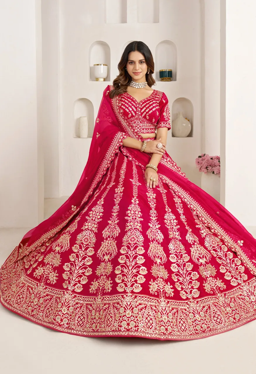 Classic Silk Bridal Lehenga with Floral Zari & Sequins Embroidery — Wholesale Lehenga, Vardan Ethnic wholesale from Surat — Photo 16