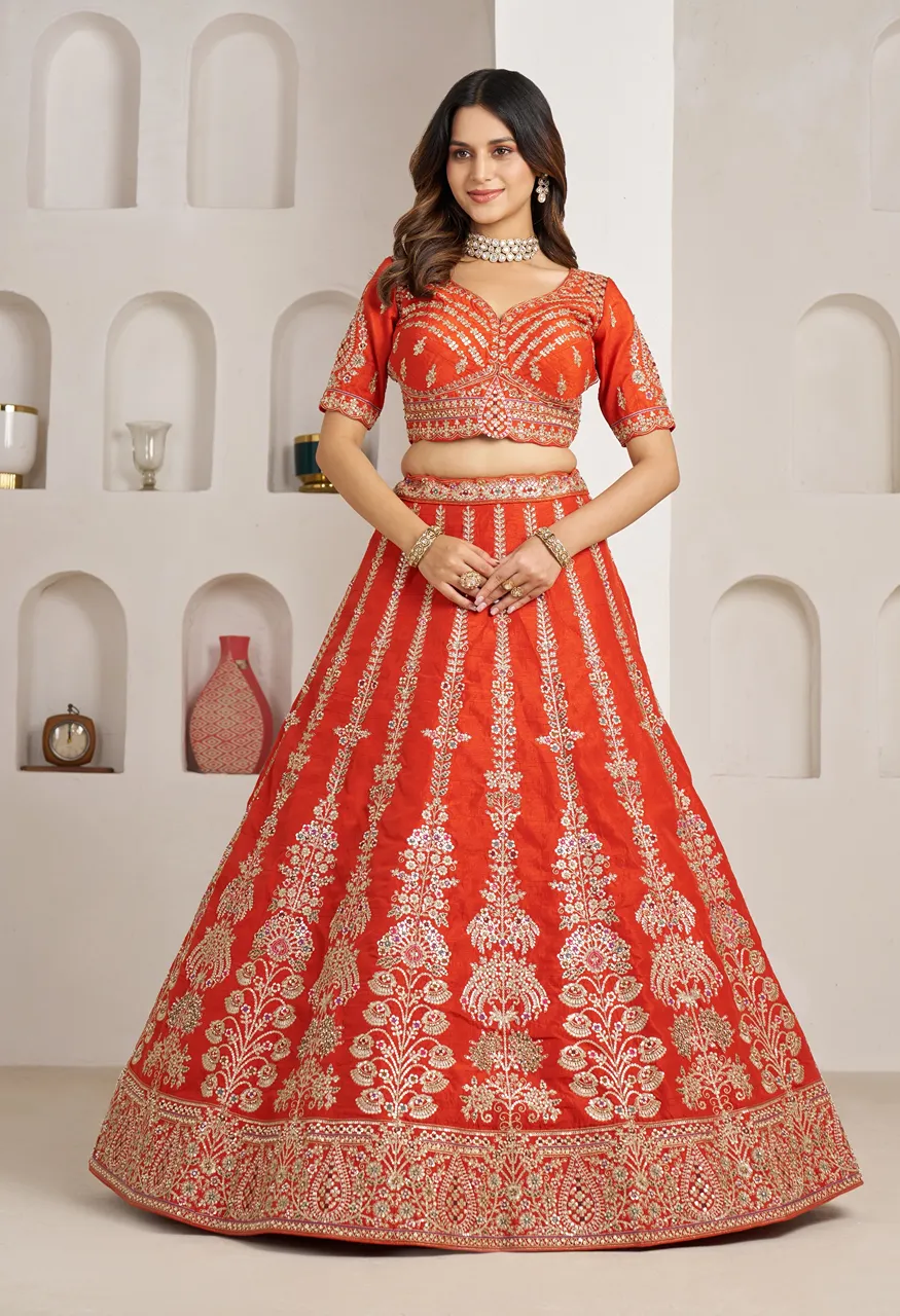 Classic Silk Bridal Lehenga with Floral Zari & Sequins Embroidery — Wholesale Lehenga, Vardan Ethnic wholesale from Surat — Photo 21