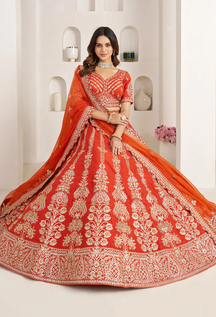 Classic Silk Bridal Lehenga with Floral Zari & Sequins Embroidery — Wholesale Lehenga, Vardan Ethnic wholesale from Surat — Photo 4