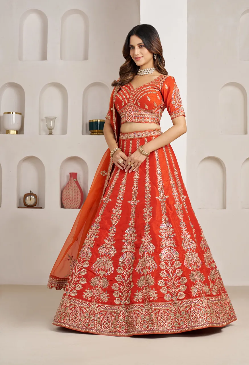Classic Silk Bridal Lehenga with Floral Zari & Sequins Embroidery — Wholesale Lehenga, Vardan Ethnic wholesale from Surat — Photo 5