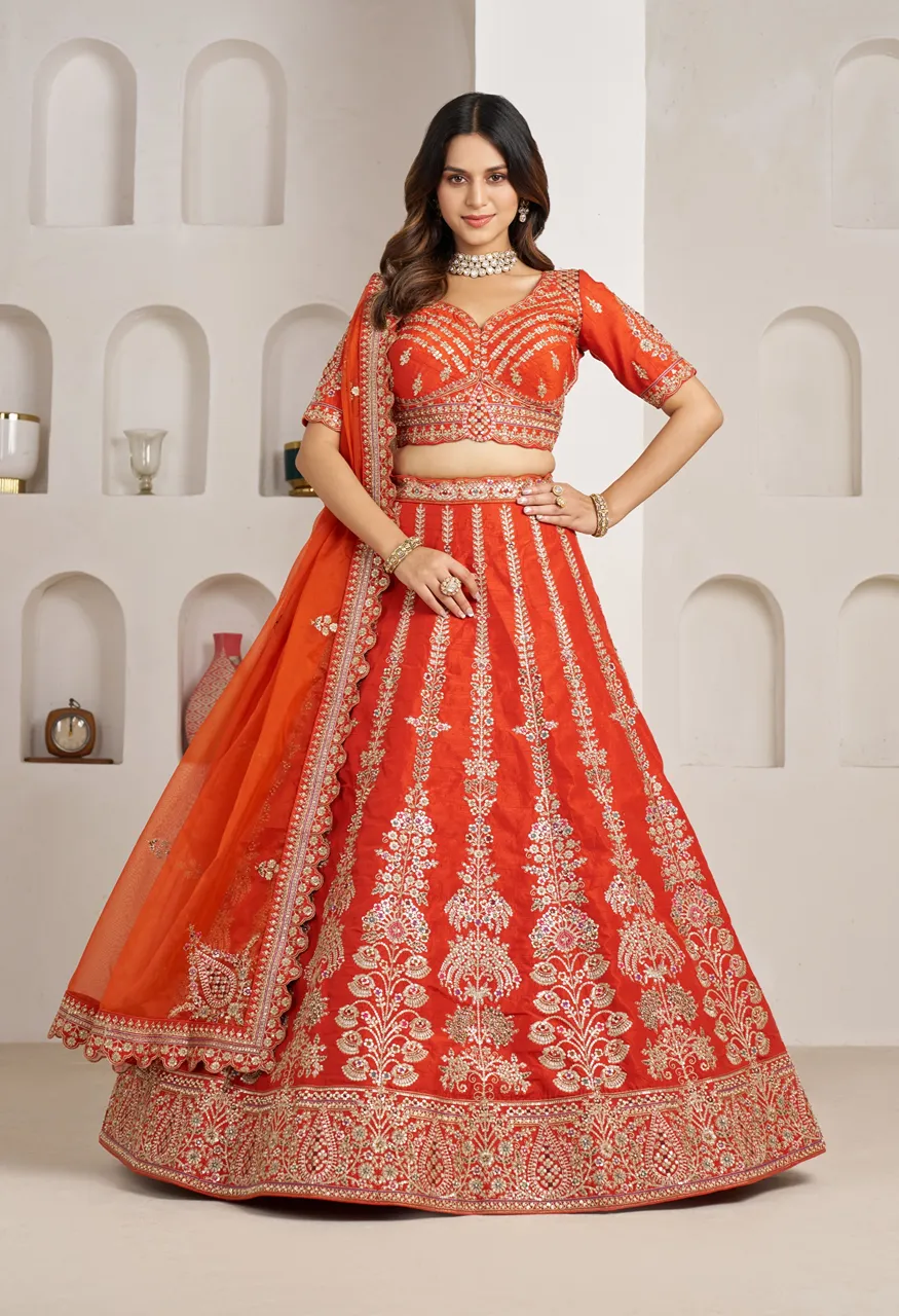 Classic Silk Bridal Lehenga with Floral Zari & Sequins Embroidery — Wholesale Lehenga, Vardan Ethnic wholesale from Surat — Photo 6