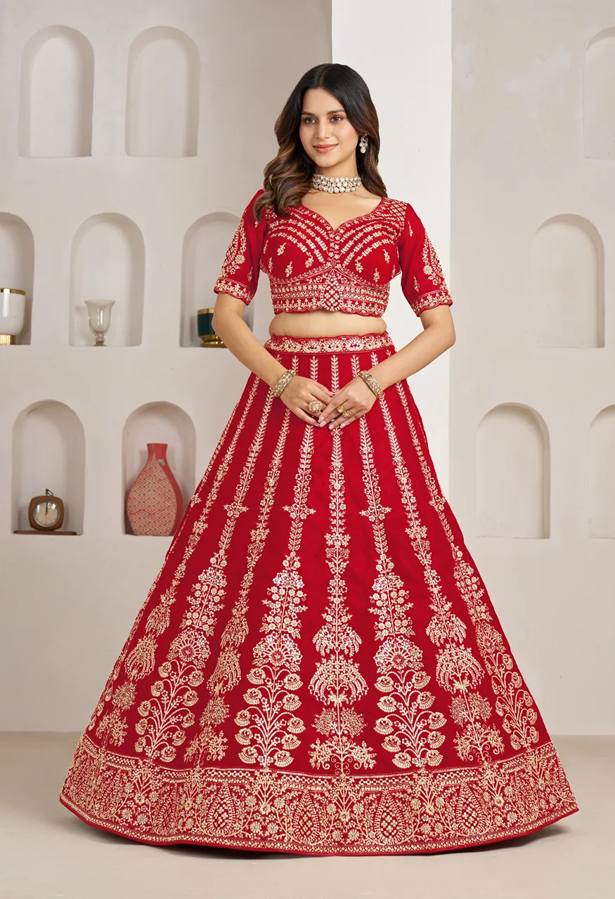 Classic Silk Bridal Lehenga with Floral Zari & Sequins Embroidery — Wholesale Lehenga, Vardan Ethnic wholesale from Surat — Photo 7