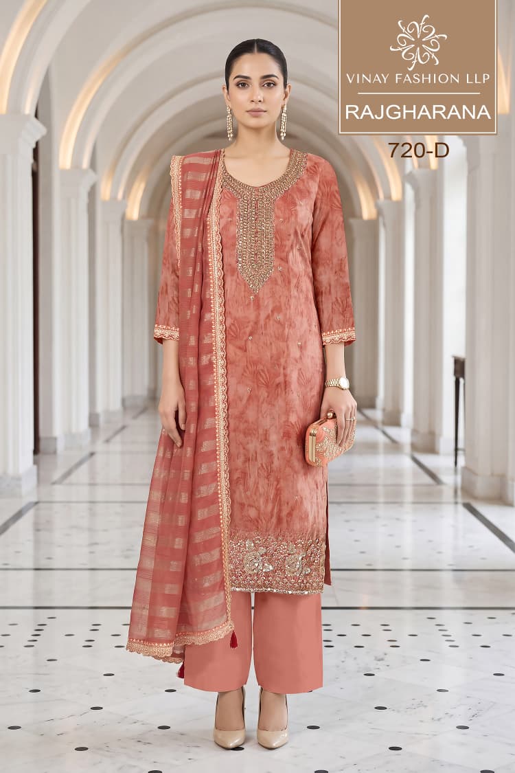 Vinay Kuleesh Rajgharana Shimmer Silk Digital Print Beads Work Salwar Kameez — Wholesale Dress Material, Vinay Fashion wholesale from Surat — view 2