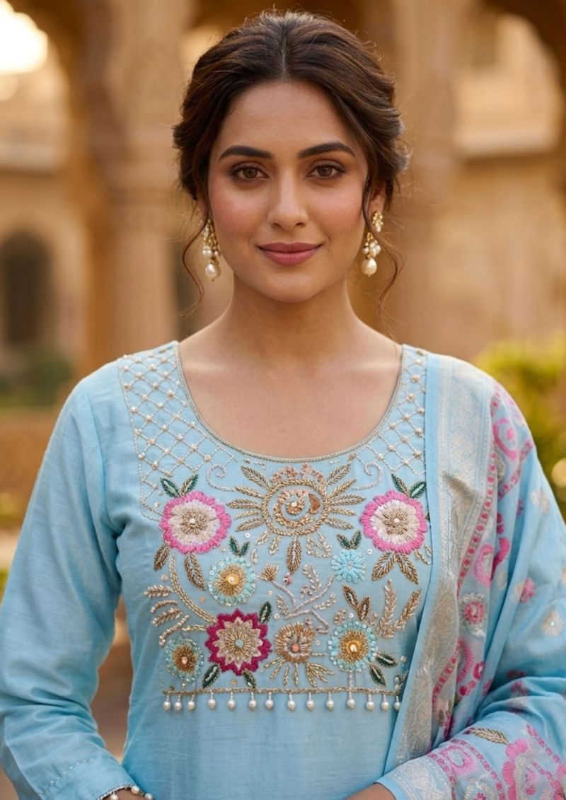 Vitara Chandrika Shimmer Beads Embroidered Kurti With Bottom Dupatta Set — Wholesale Readymade Suit, Vitara Fashion wholesale from Surat — view 6