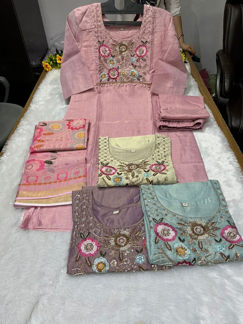 Vitara Chandrika Shimmer Beads Embroidered Kurti With Bottom Dupatta Set — Wholesale Readymade Suit, Vitara Fashion wholesale from Surat — view 7