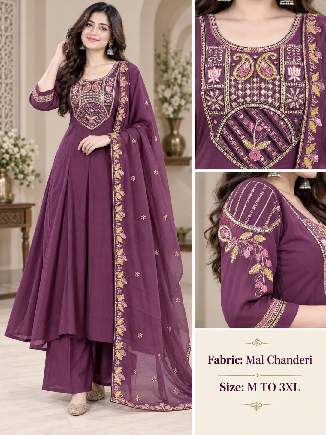 VKF Soft Silk 3 Piece Plaza Suit Set — Wholesale Readymade Suit, Vardan Ethnic wholesale from Surat — Photo 2