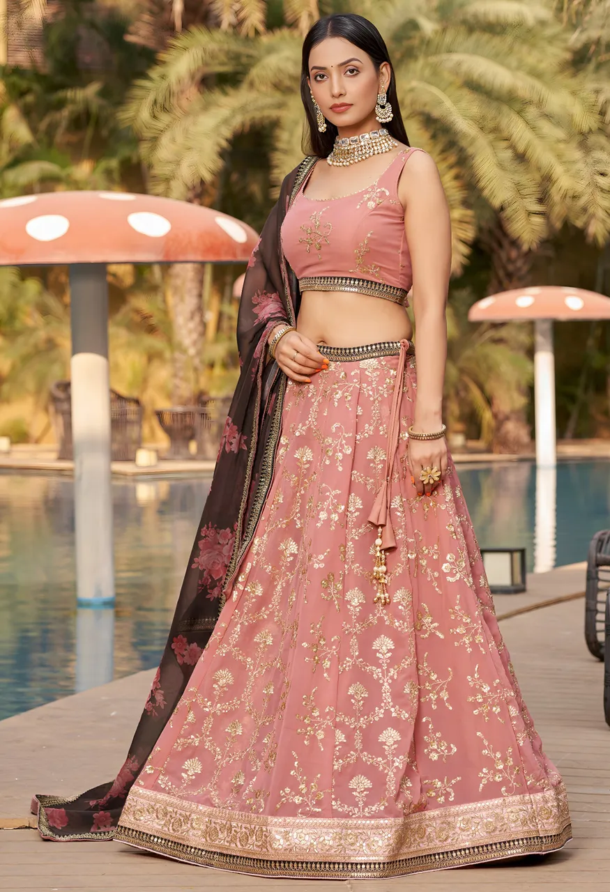 Zeel 8005 Pink Designer Georgette Lehenga with Zari & Sequin Work — Singles, Zeel wholesale from Surat — Photo 4