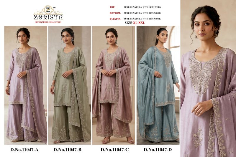 Zorista 11047 A To D Hunai Silk Beads Work Salwar Kameez Catalog — Wholesale Kurtis, Vardan Ethnic wholesale from Surat — view 5