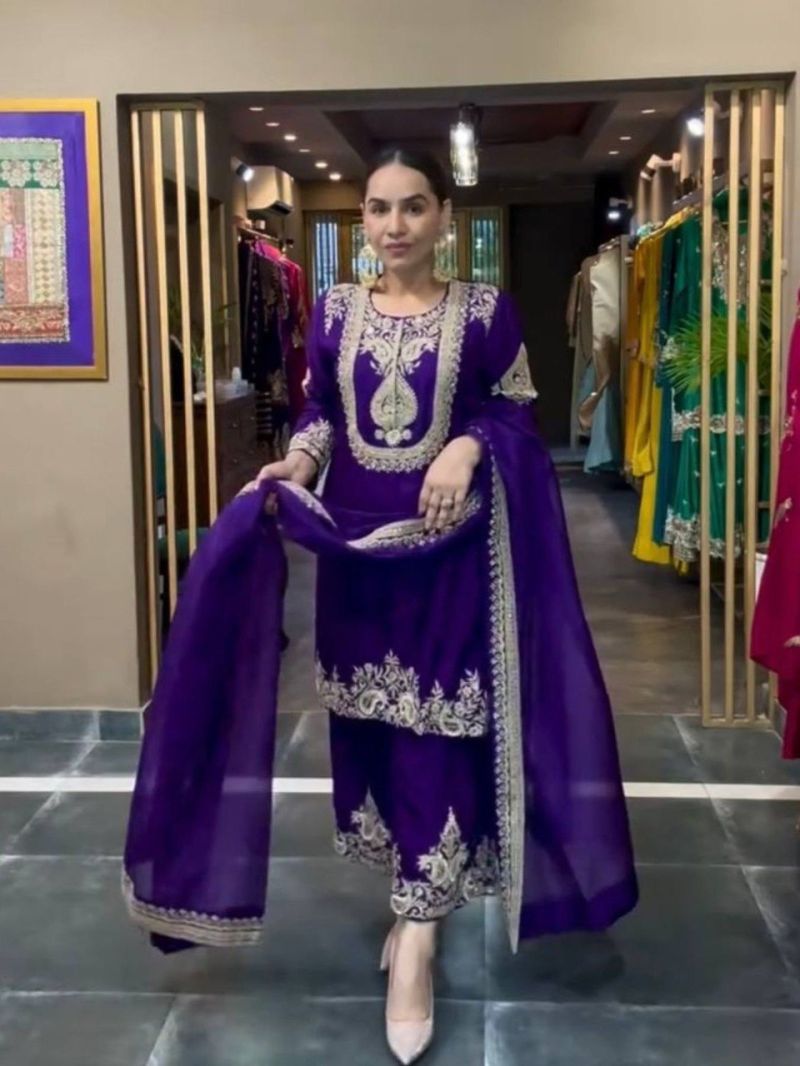 Md Mahi 403 Chanderi Silk Embroidered Salwar Suit — Wholesale Pakistani Suits, Vardan Ethnic wholesale from Surat — Photo 2