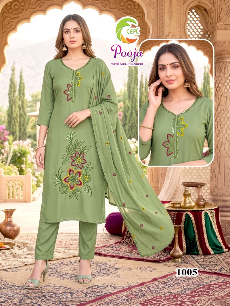 Pooja D No 1001 To 08 Mul Chanderi Embroidered Kurti Set Wholesale — Wholesale Kurtis, Vardan Ethnic wholesale from Surat — Photo 2