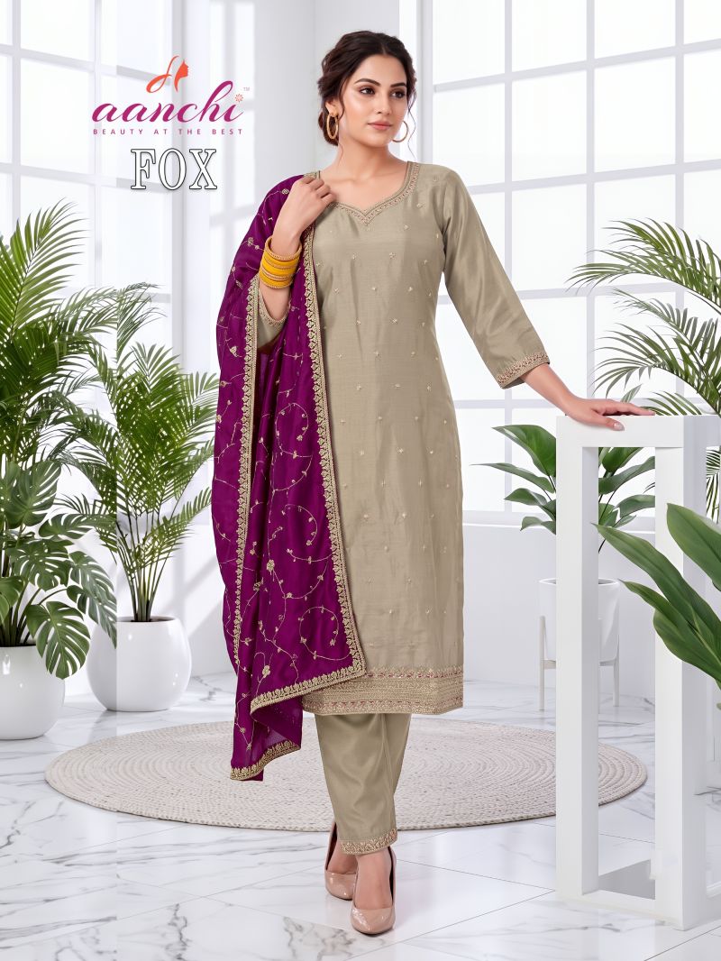 Aanchi Fox Wholesale Vichitra Silk Embroidered Kurti With Bottom Dupatta Collection — Wholesale Kurtis, Aanchi Kurtis Catalog wholesale from Surat — Photo 2