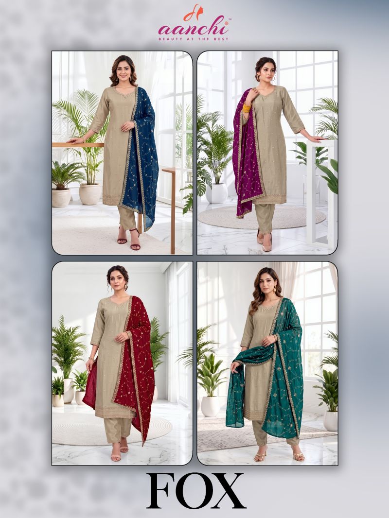 Aanchi Fox Wholesale Vichitra Silk Embroidered Kurti With Bottom Dupatta Collection — Wholesale Kurtis, Aanchi Kurtis Catalog wholesale from Surat — Photo 5