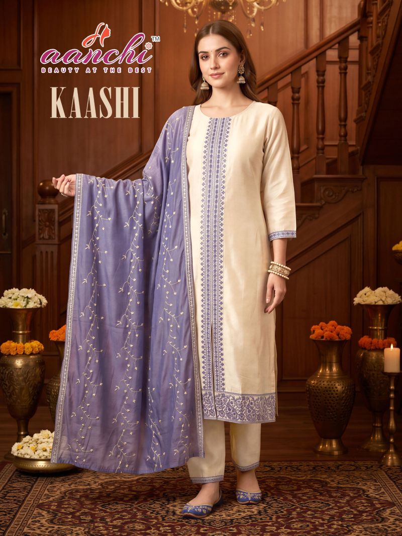 Aanchi Kaashi Vichitra Silk Embroidered Anarkali Kurti With Bottom Dupatta Catalog — Wholesale Kurtis, Aanchi Kurtis Catalog wholesale from Surat — Photo 3