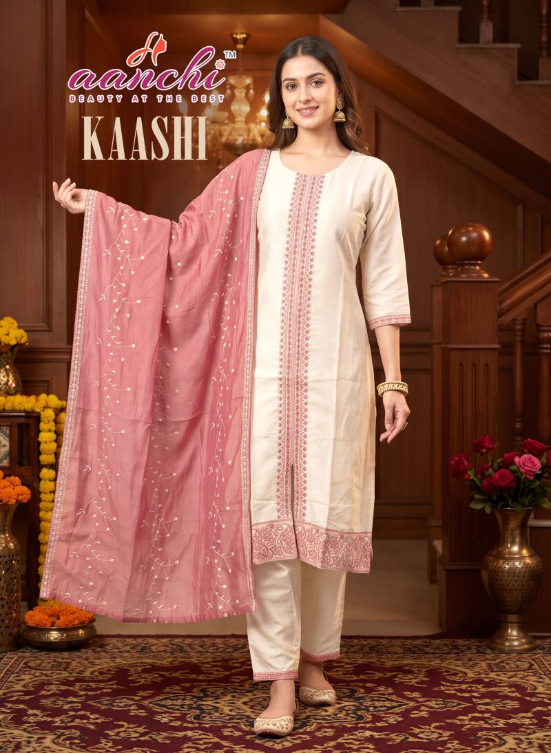 Aanchi Kaashi Vichitra Silk Embroidered Anarkali Kurti With Bottom Dupatta Catalog — Wholesale Kurtis, Aanchi Kurtis Catalog wholesale from Surat — Photo 2