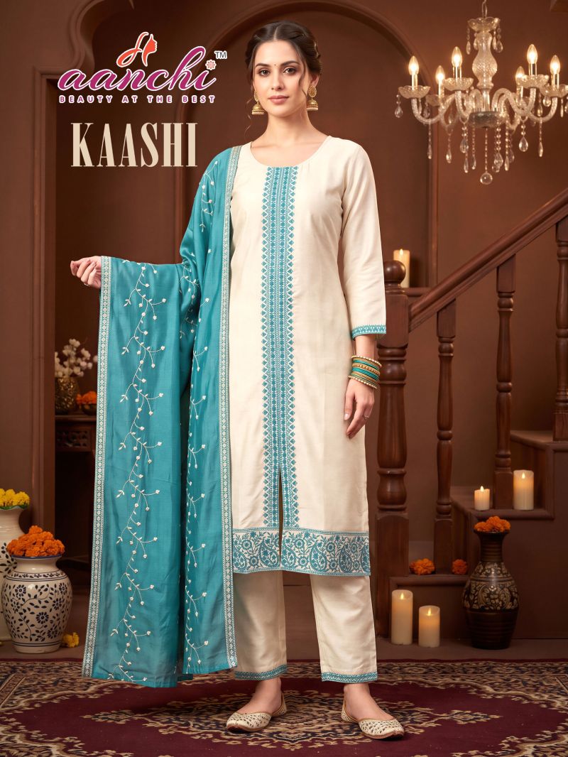 Aanchi Kaashi Vichitra Silk Embroidered Anarkali Kurti With Bottom Dupatta Catalog