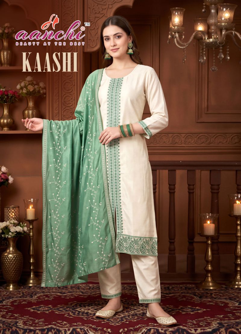 Aanchi Kaashi Vichitra Silk Embroidered Anarkali Kurti With Bottom Dupatta Catalog — Wholesale Kurtis, Aanchi Kurtis Catalog wholesale from Surat — Photo 4