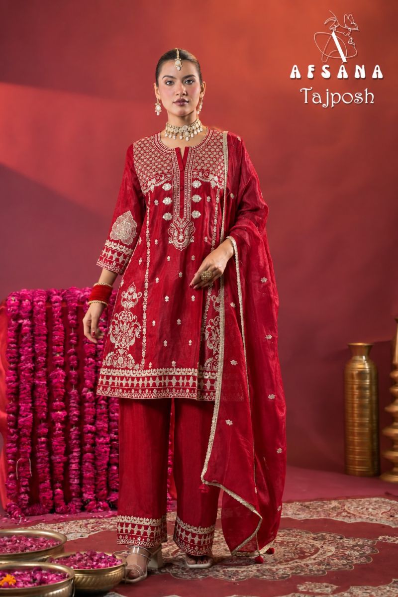 Afsana Tajposh Russian Embroidery Zardoshi Handwork Designer Salwar Kameez Catalog