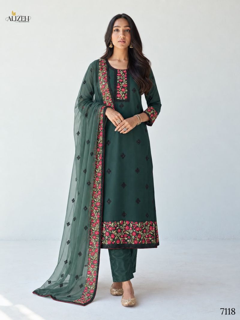 Alizeh 7118 Georgette Embroidered Designer Kurti With Bottom Dupatta Collection — Wholesale Kurtis, Alizeh wholesale from Surat — Photo 3
