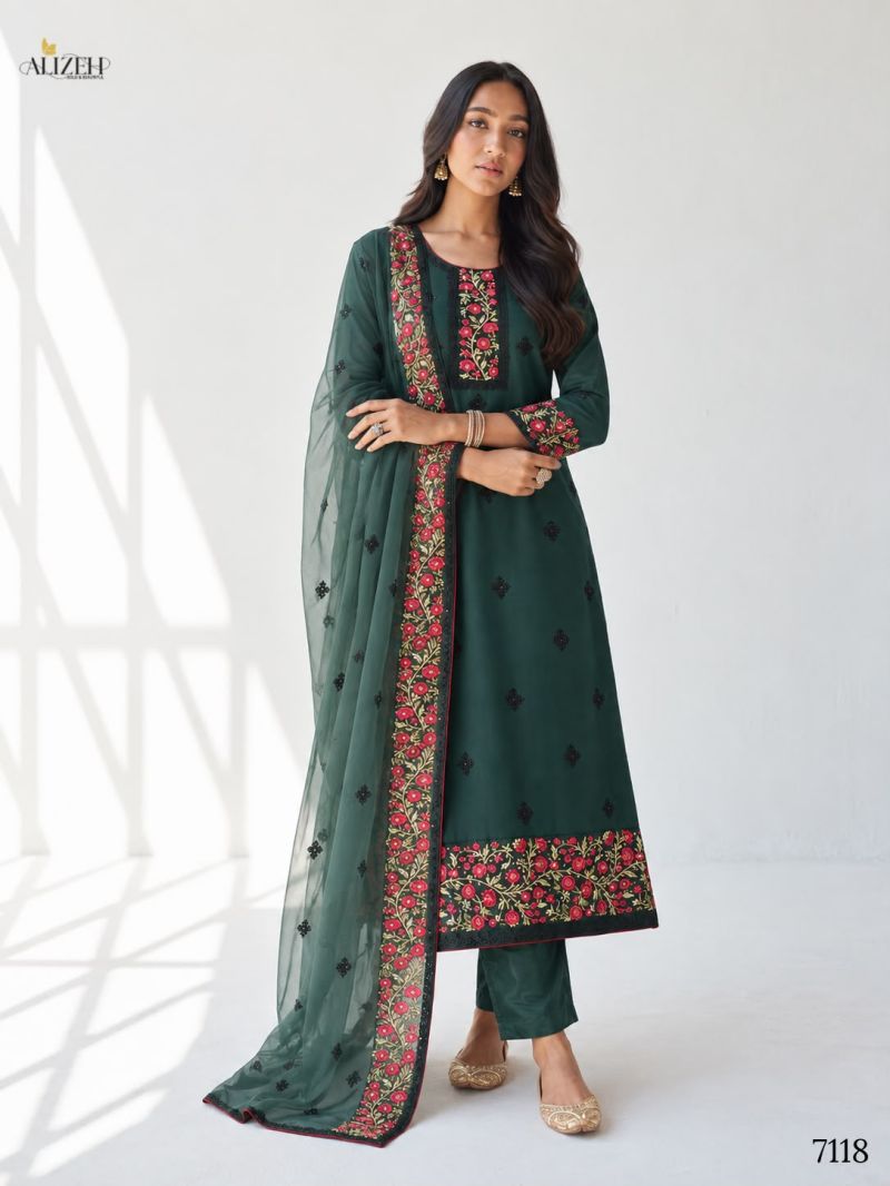 Alizeh 7118 Georgette Embroidered Designer Kurti With Bottom Dupatta Collection — Wholesale Kurtis, Alizeh wholesale from Surat — Photo 2