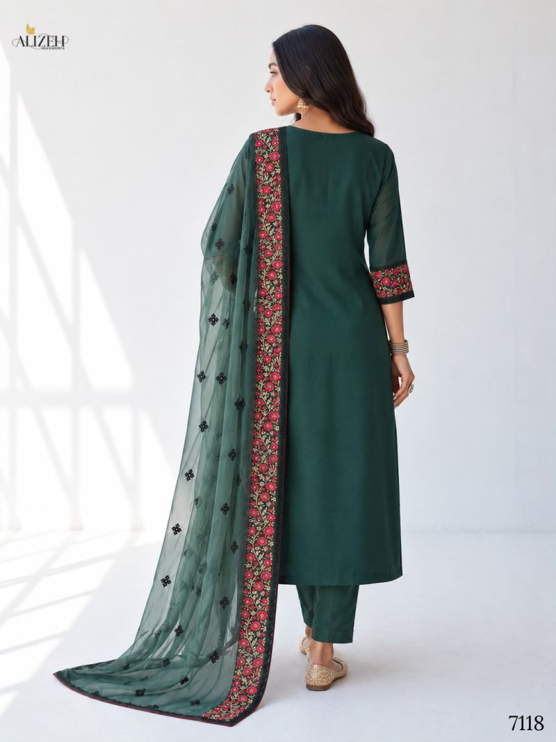 Alizeh 7118 Georgette Embroidered Designer Kurti With Bottom Dupatta Collection — Wholesale Kurtis, Alizeh wholesale from Surat — Photo 4