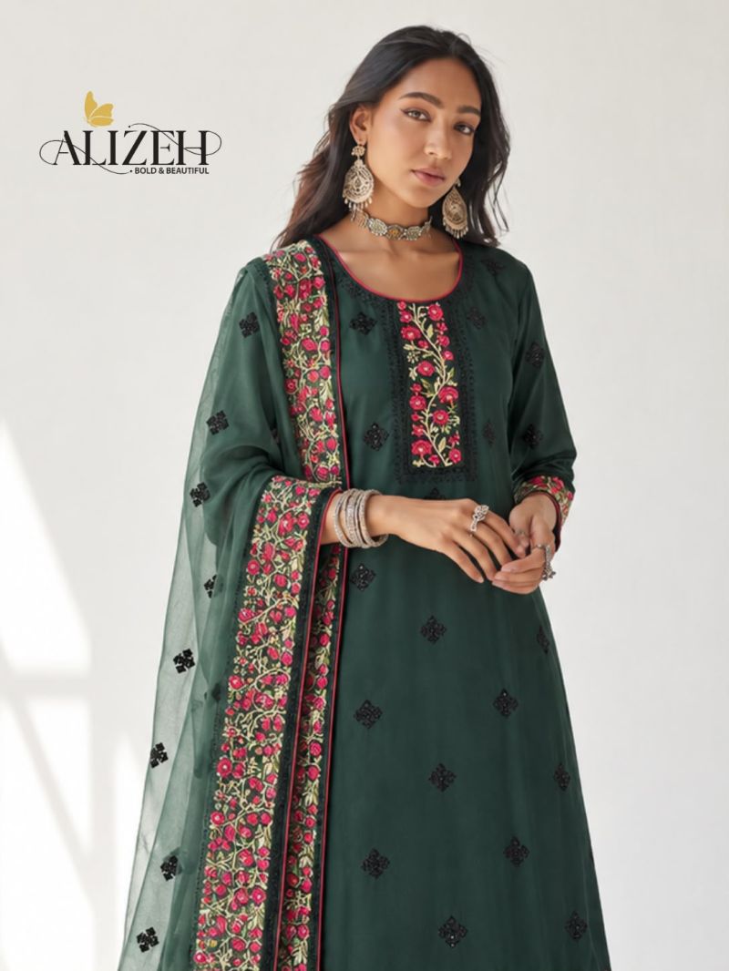 Alizeh 7118 Georgette Embroidered Designer Kurti With Bottom Dupatta Collection