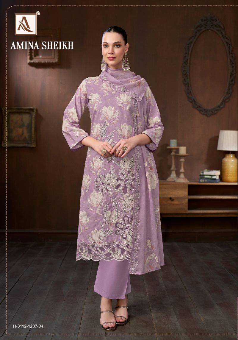 Alok Amina Sheikh Cambric Cotton Print Embroidered Dress Material Catalog