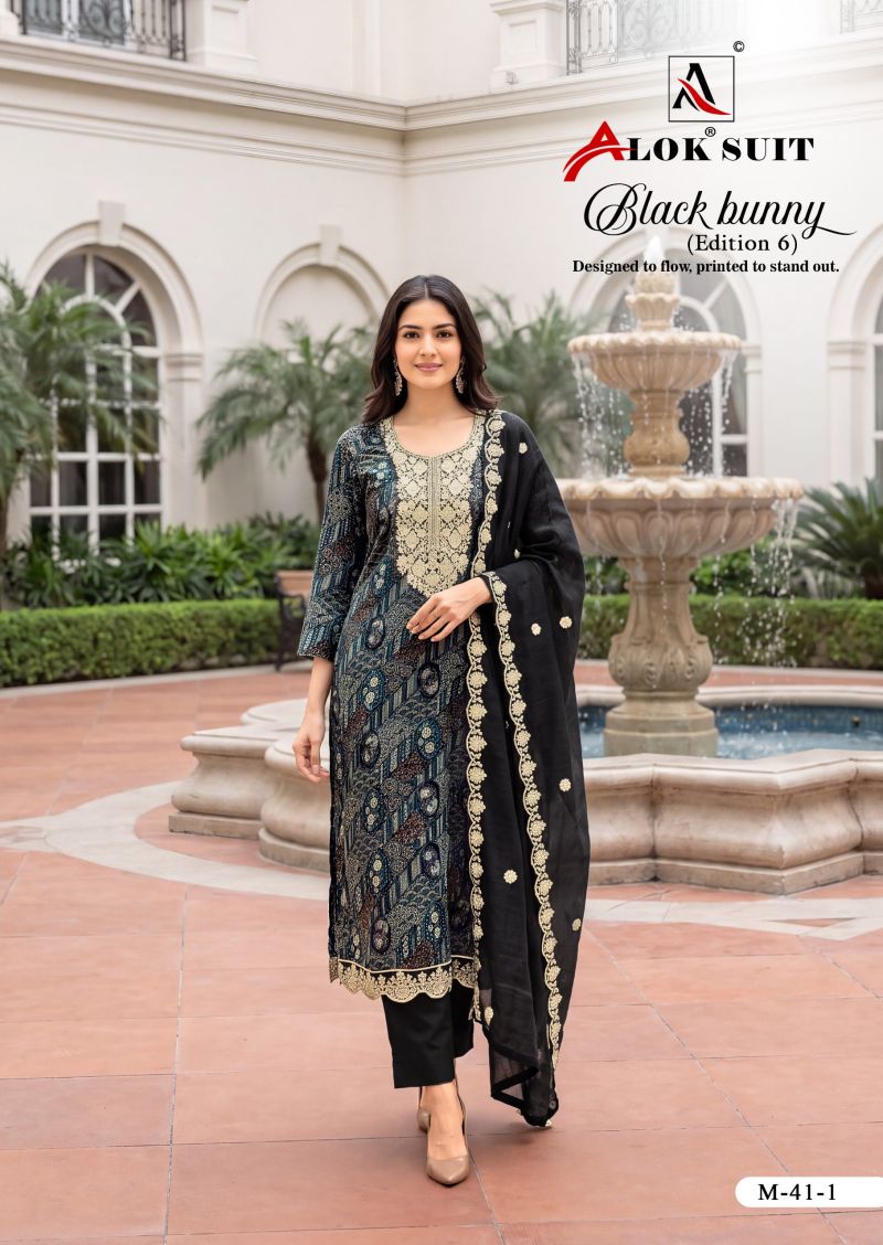 Alok Black Bunny Edition 6 Viscose Rayon Printed Dress Material Catalog — Wholesale Salwar Suits, Alok Suits wholesale from Surat — view 9