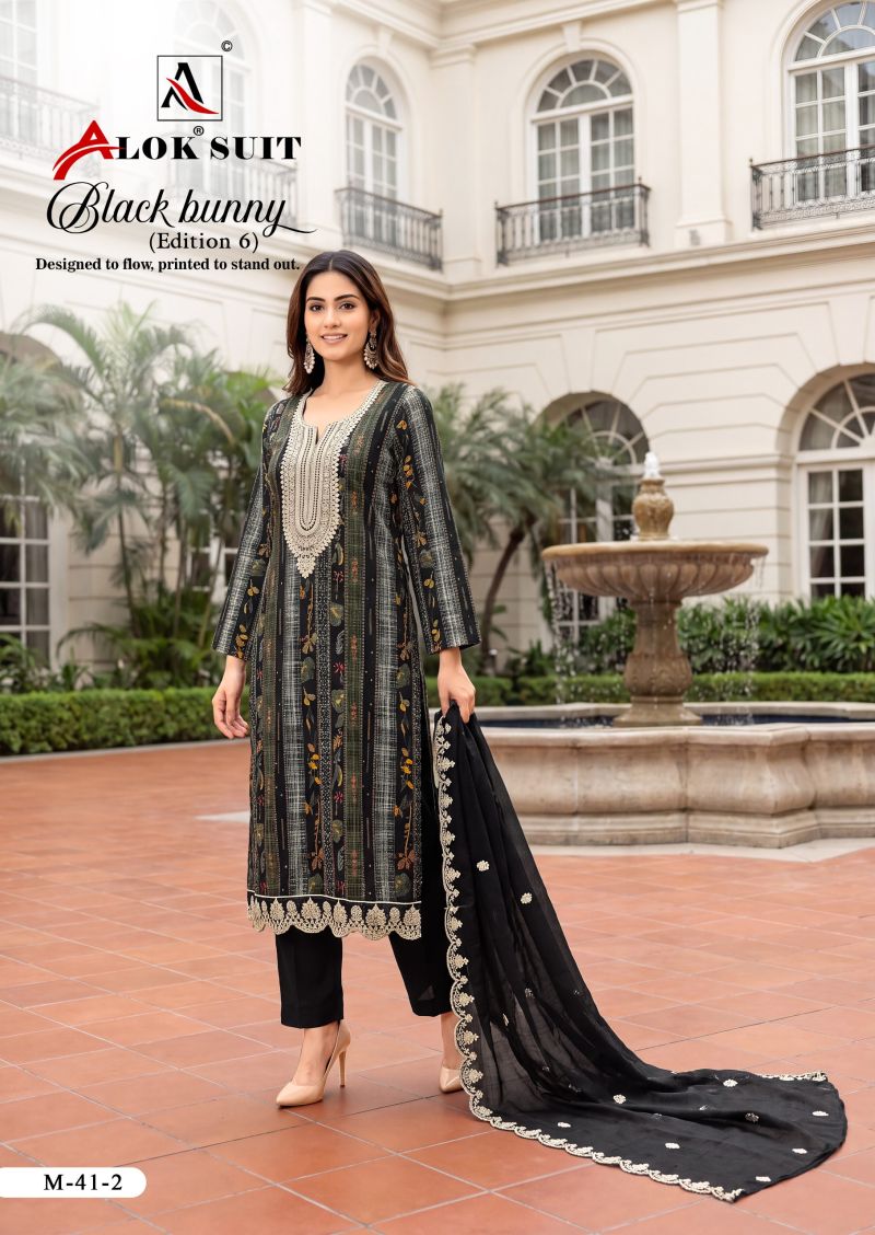 Alok Black Bunny Edition 6 Viscose Rayon Printed Dress Material Catalog — Wholesale Salwar Suits, Alok Suits wholesale from Surat — view 6