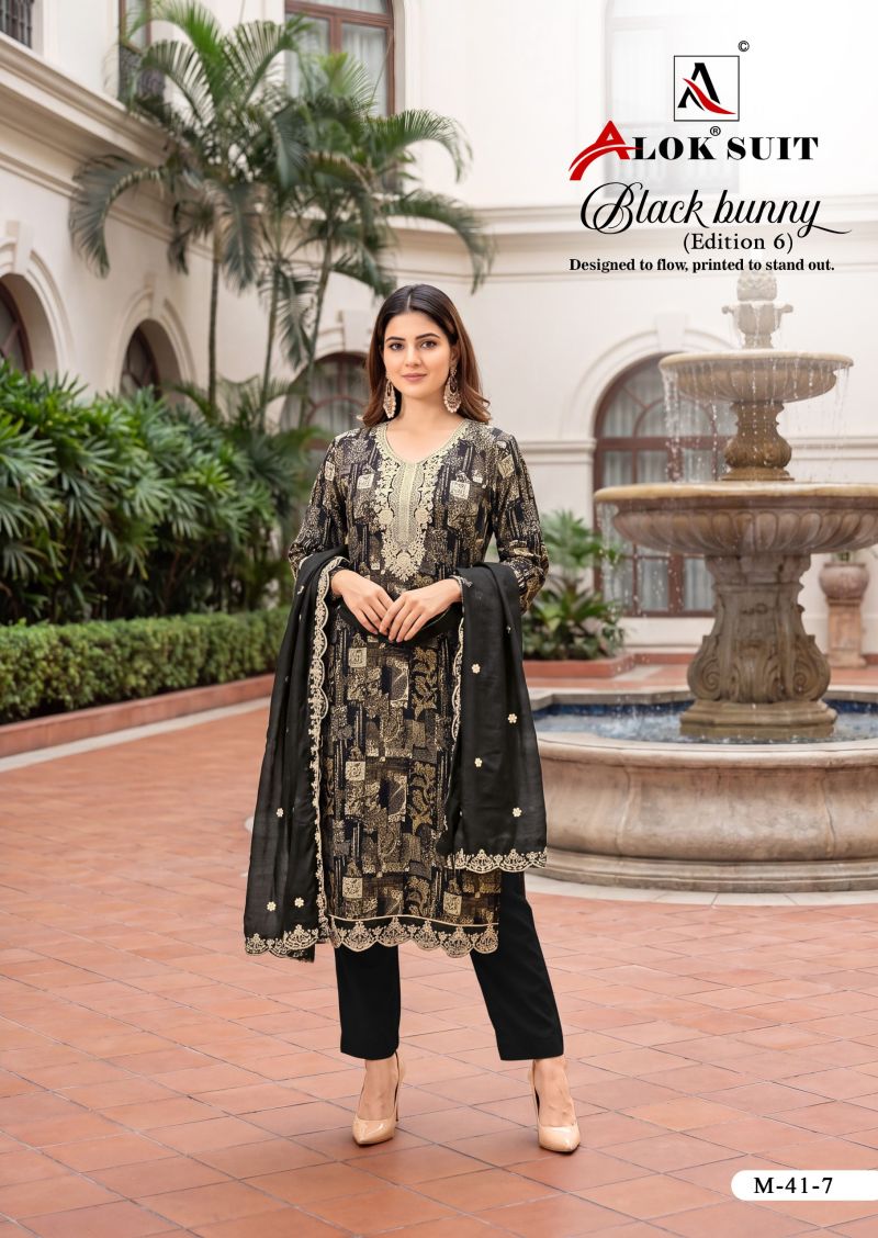 Alok Black Bunny Edition 6 Viscose Rayon Printed Dress Material Catalog — Wholesale Salwar Suits, Alok Suits wholesale from Surat — view 3