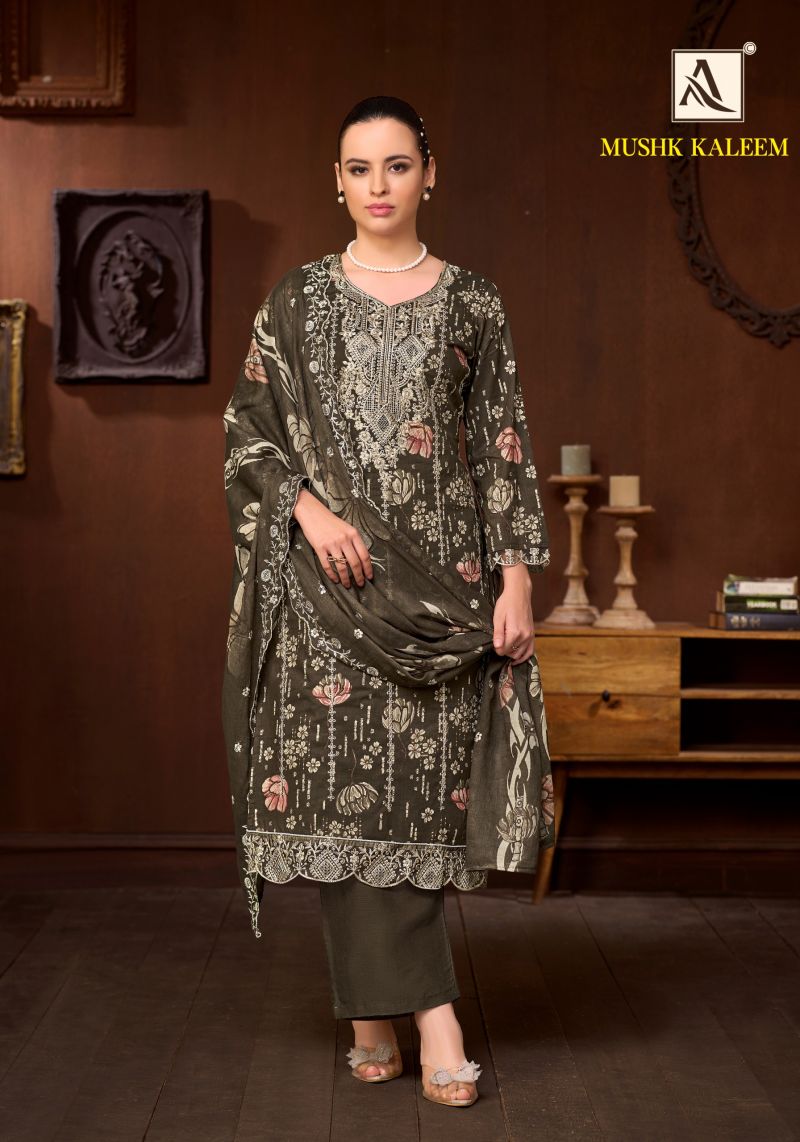 Alok Mushk Kaleem Cambric Cotton Foil Print Embroidered Dress Material Catalog — Wholesale Salwar Suits, Alok Suits wholesale from Surat — view 4