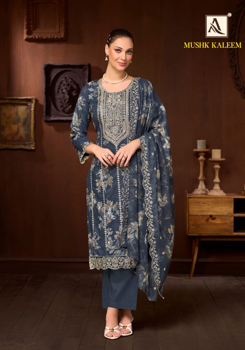 Alok Mushk Kaleem Cambric Cotton Foil Print Embroidered Dress Material Catalog