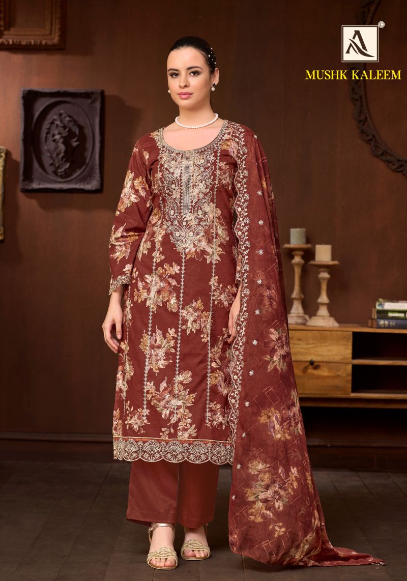 Alok Mushk Kaleem Cambric Cotton Foil Print Embroidered Dress Material Catalog — Wholesale Salwar Suits, Alok Suits wholesale from Surat — view 6