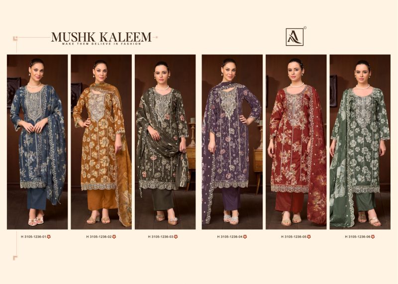 Alok Mushk Kaleem Cambric Cotton Foil Print Embroidered Dress Material Catalog — Wholesale Salwar Suits, Alok Suits wholesale from Surat — view 8