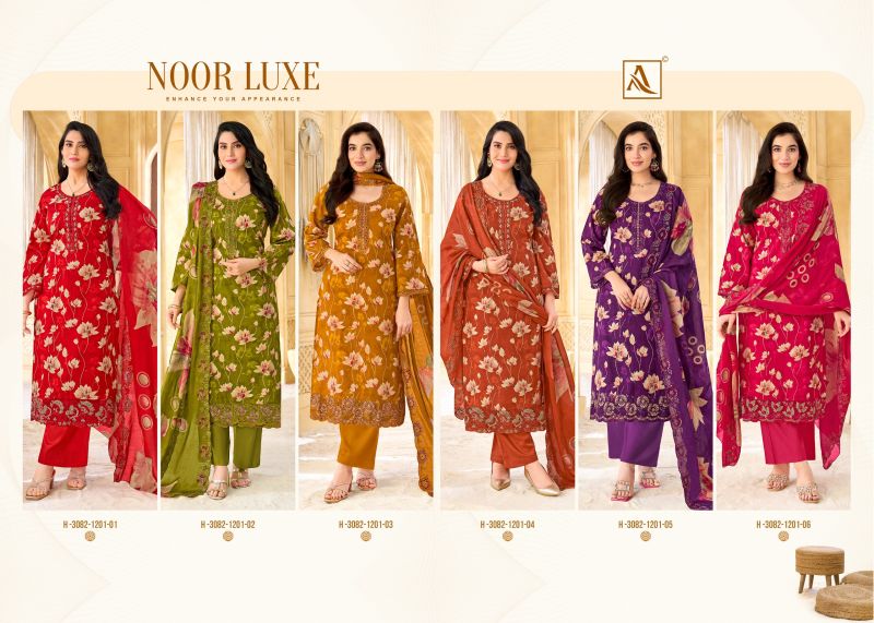 Alok Noor Luxe Cambric Cotton Foil Print Embroidered Dress Material Collection — Wholesale Salwar Suits, Alok Suits wholesale from Surat — Photo 5
