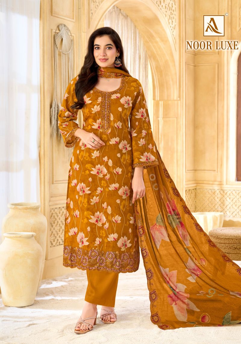 Alok Noor Luxe Cambric Cotton Foil Print Embroidered Dress Material Collection — Wholesale Salwar Suits, Alok Suits wholesale from Surat — Photo 4