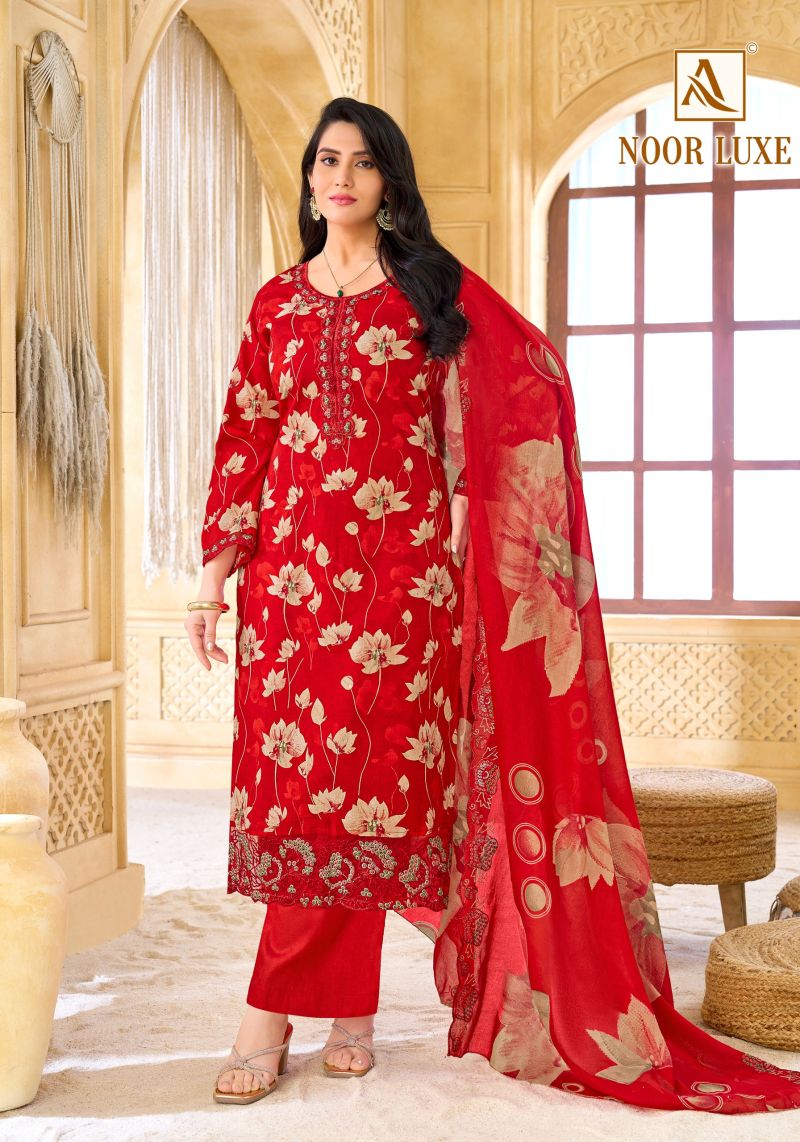 Alok Noor Luxe Cambric Cotton Foil Print Embroidered Dress Material Collection — Wholesale Salwar Suits, Alok Suits wholesale from Surat — Photo 3