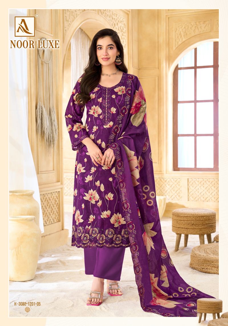 Alok Noor Luxe Cambric Cotton Foil Print Embroidered Dress Material Collection — Wholesale Salwar Suits, Alok Suits wholesale from Surat — Photo 2