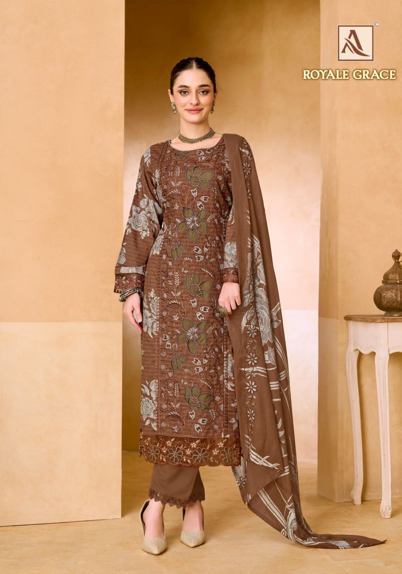 Alok Royale Grace Cambric Cotton Print Swarovski Work Dress Material Catalog — Wholesale Salwar Suits, Alok Suits wholesale from Surat — Photo 4