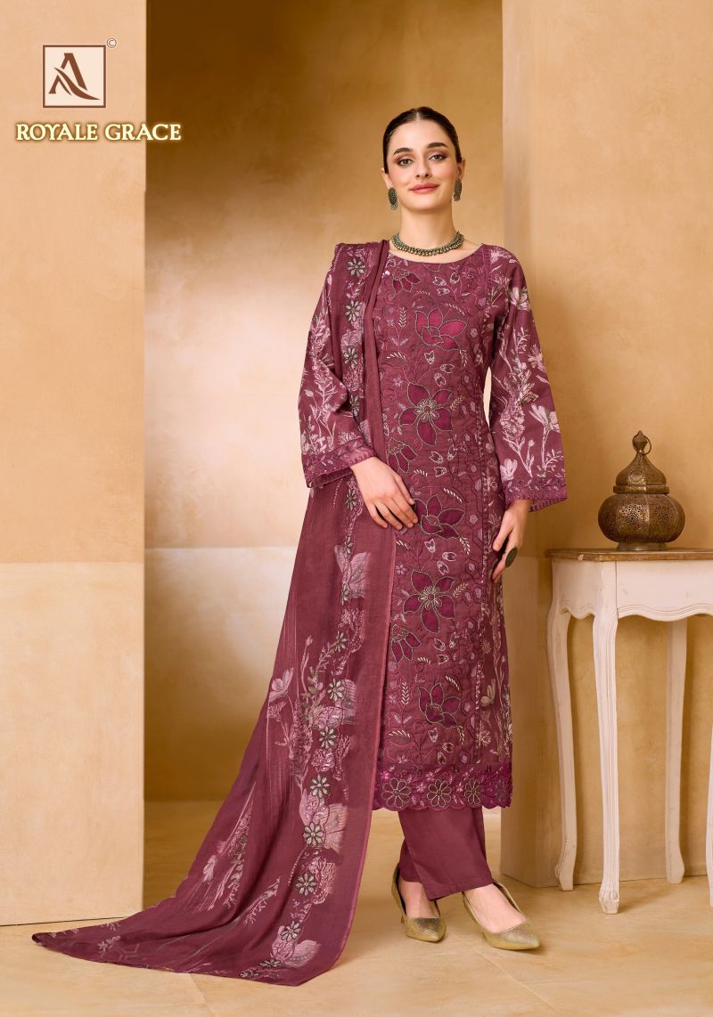 Alok Royale Grace Cambric Cotton Print Swarovski Work Dress Material Catalog — Wholesale Salwar Suits, Alok Suits wholesale from Surat — Photo 3