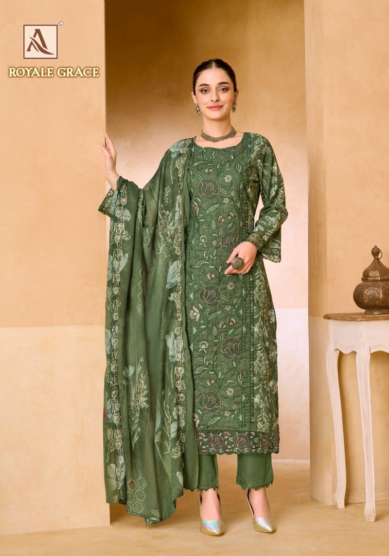 Alok Royale Grace Cambric Cotton Print Swarovski Work Dress Material Catalog — Wholesale Salwar Suits, Alok Suits wholesale from Surat — Photo 2