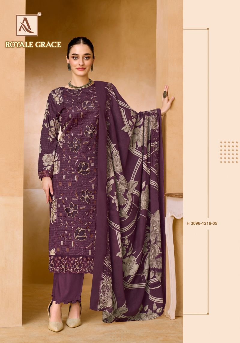 Alok Royale Grace Cambric Cotton Print Swarovski Work Dress Material Catalog