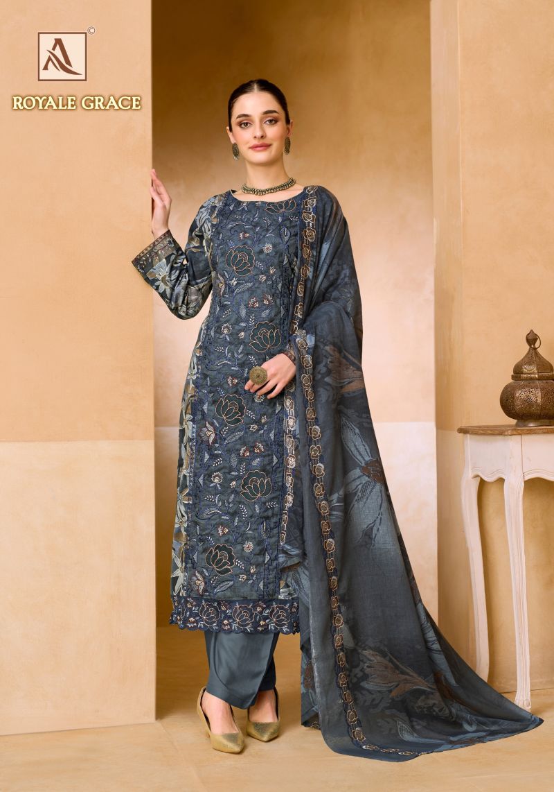 Alok Royale Grace Cambric Cotton Print Swarovski Work Dress Material Catalog — Wholesale Salwar Suits, Alok Suits wholesale from Surat — Photo 5