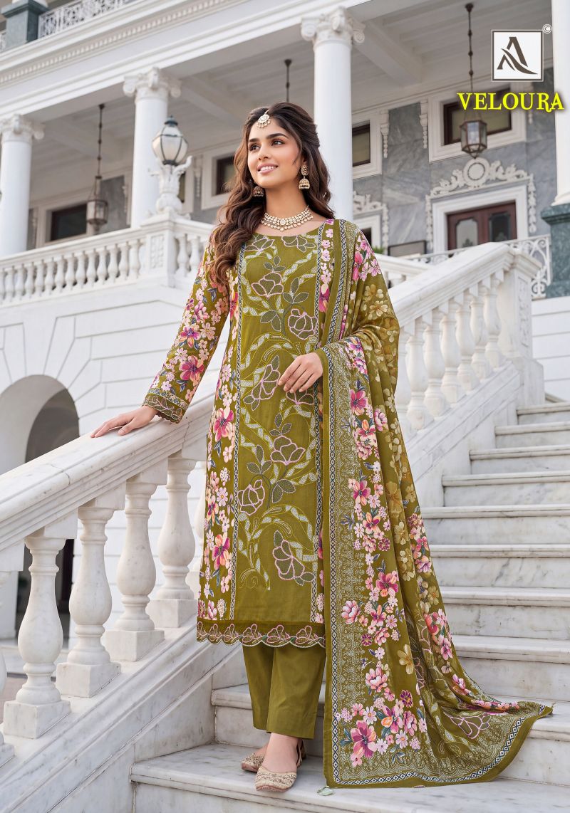 Alok Veloura Viscose Maslin Digital Printed Dress Material Catalog — Wholesale Salwar Suits, Alok Suits wholesale from Surat — view 7