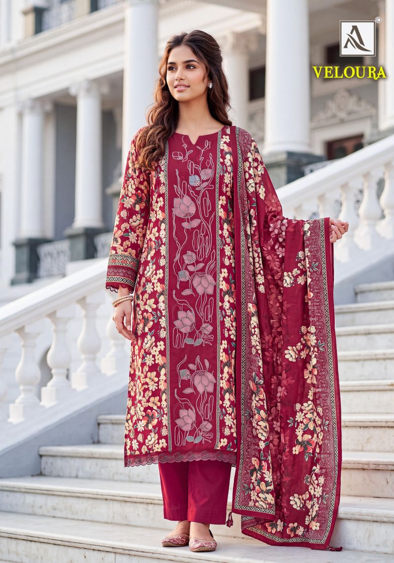 Alok Veloura Viscose Maslin Digital Printed Dress Material Catalog — Wholesale Salwar Suits, Alok Suits wholesale from Surat — view 6