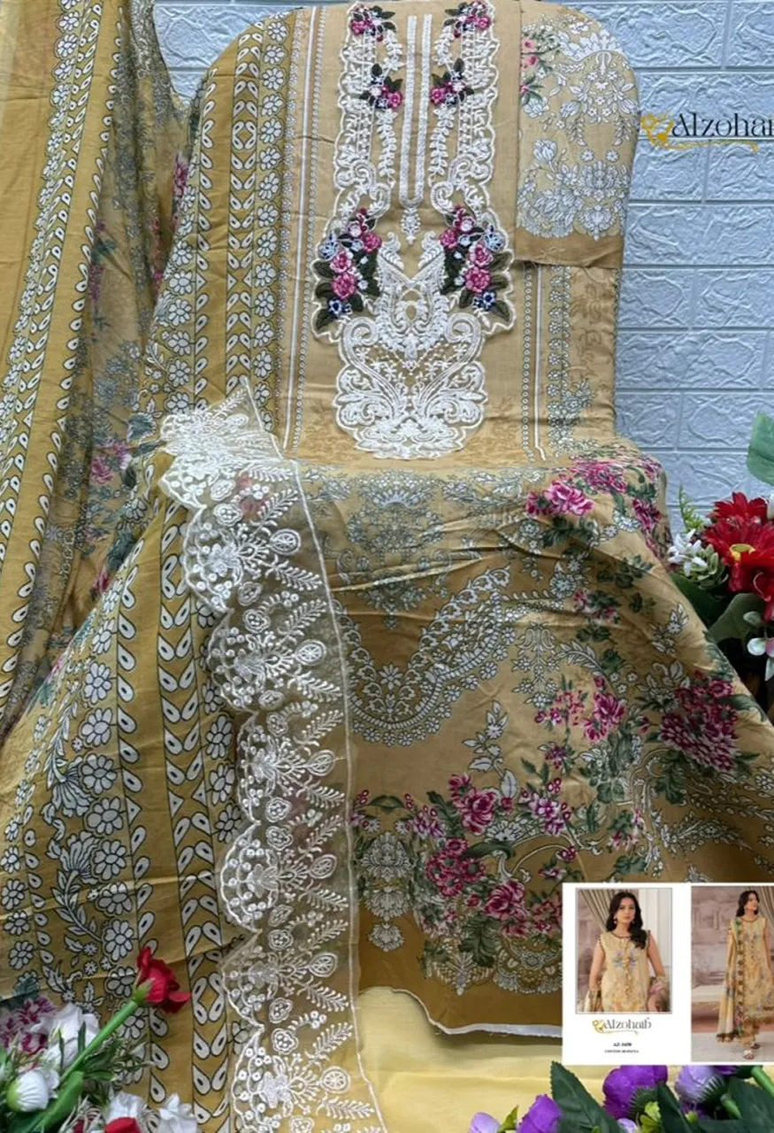 Alzohaib Shifa Vol 1 Cotton Dupatta Cotton Patch Work Salwar Kameez Catalog — Wholesale Salwar Suits, Alzohaib Suits wholesale from Surat — Photo 5